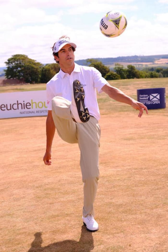 World Cup fever takes over early in the week at the Scottish Open as Spain’s Pedro Oriol turns Gullane Golf Club into a makeshift pitch.